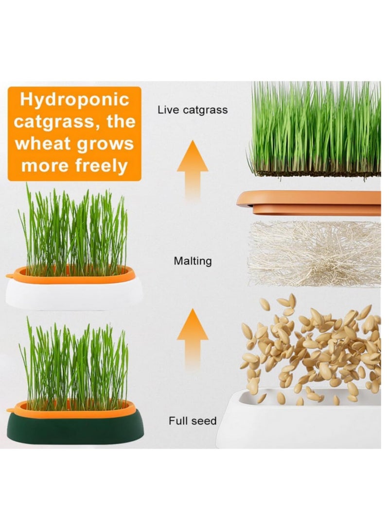2 قطعة صندوق زراعة عشب القطط - نباتات هيدروبونيك في أصص، صينية تنمية لتحسين الهضم، دفيئة صغيرة، وجبة خفيفة لإزالة كرات الشعر وتنظيف المعدة، وعاء زراعة عشب - Image 5